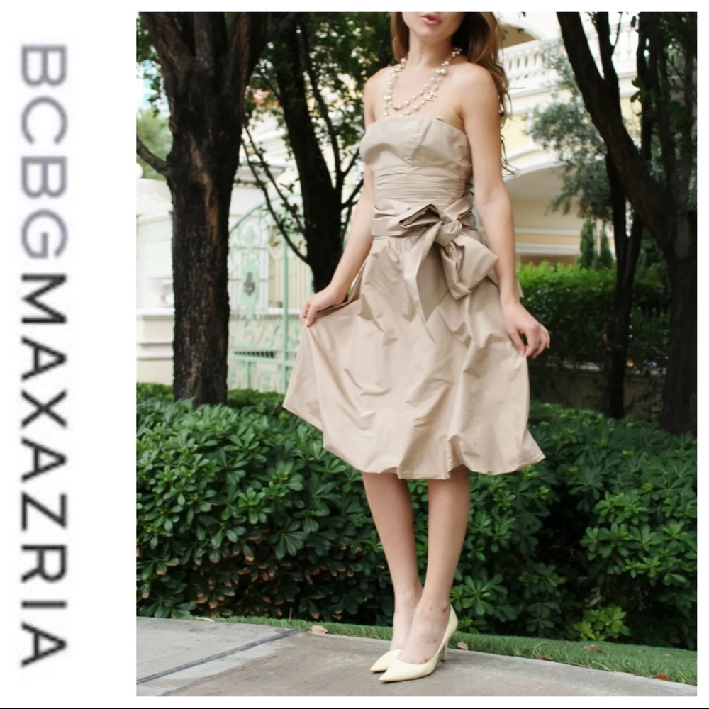 💕SALE💕BCBGMaxAzria Silk Taffeta Strapless Dress - Picture 2 of 11